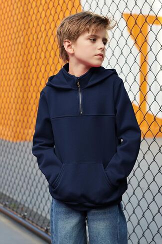 Arshiner Boy's Loose Fit Quarter-Zip Pullover Hoodie Sweatshirt - Lightweight Fleece - 4~12 Years Kids in Saudi Arabia