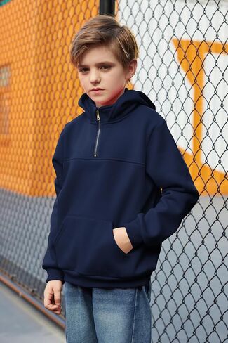 Arshiner Boy's Loose Fit Quarter-Zip Pullover Hoodie Sweatshirt - Lightweight Fleece - 4~12 Years Kids in Saudi Arabia