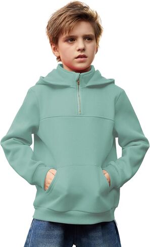 Arshiner Boy's Loose Fit Quarter-Zip Pullover Hoodie Sweatshirt - Lightweight Fleece - 4~12 Years Kids in Saudi Arabia