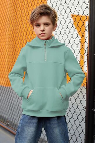 Arshiner Boy's Loose Fit Quarter-Zip Pullover Hoodie Sweatshirt - Lightweight Fleece - 4~12 Years Kids in Saudi Arabia
