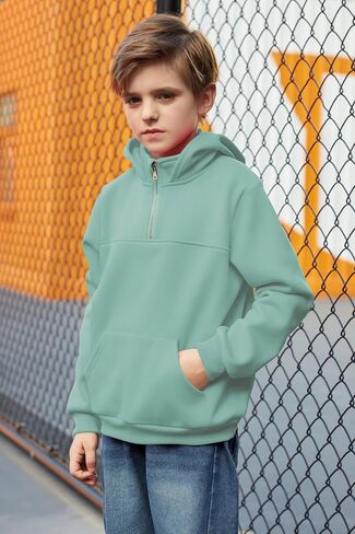 Arshiner Boy's Loose Fit Quarter-Zip Pullover Hoodie Sweatshirt - Lightweight Fleece - 4~12 Years Kids in Saudi Arabia