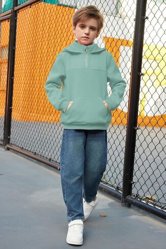 Arshiner Boy's Loose Fit Quarter-Zip Pullover Hoodie Sweatshirt - Lightweight Fleece - 4~12 Years Kids in Saudi Arabia