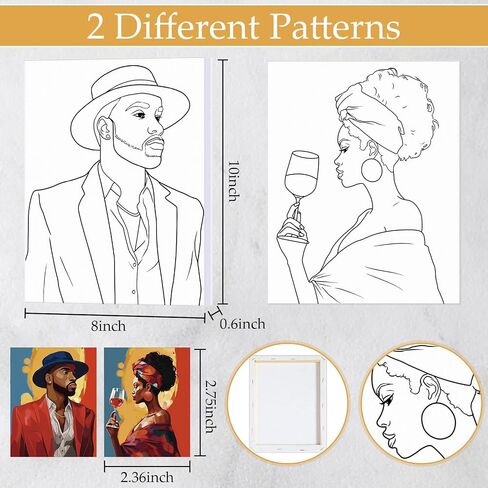 Dinifee 2 Pack Pre Drawn Canvas for Painting for Adults Sip and Paint Kit for Couple 8" x 10" Stretched Pre Printed Canvas for Couples Date Night Valentine Party(Wine Glass Couple) in Saudi Arabia