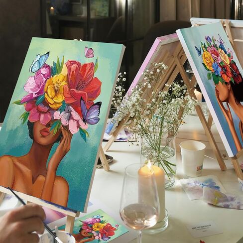 Dinifee 2 Pack Pre Drawn Canvas for Painting for Adults Sip and Paint Kit for Couple 8" x 10" Stretched Pre Printed Canvas for Couples Date Night Valentine Party(Wine Glass Couple) in Saudi Arabia