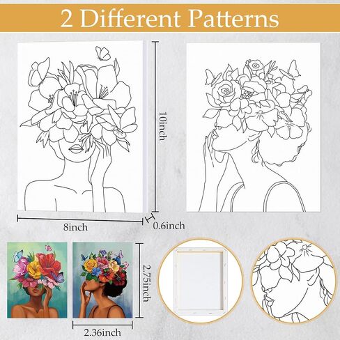 Dinifee 2 Pack Pre Drawn Canvas for Painting for Adults Sip and Paint Kit for Couple 8" x 10" Stretched Pre Printed Canvas for Couples Date Night Valentine Party(Wine Glass Couple) in Saudi Arabia