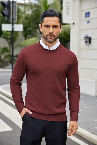 COOFANDY Mens Knit Dress Sweater Crewneck Long Sleeves Slim Fit Sweaters Business Casual Ribbing Pullover Tops in Saudi Arabia