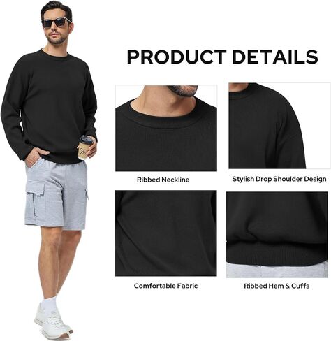 Mens Crewneck Sweater Loose Fit Soft Long Sleeve Knit Pullover Sweaters for Casual Or Dressy Wear Sizes M-XXL in Saudi Arabia