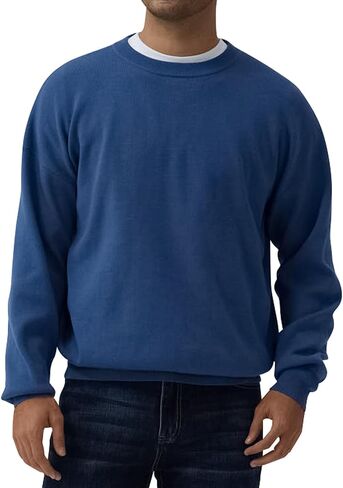 Mens Crewneck Sweater Loose Fit Soft Long Sleeve Knit Pullover Sweaters for Casual Or Dressy Wear Sizes M-XXL in Saudi Arabia