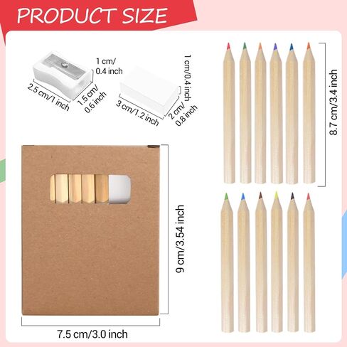 300 Pcs/ 25 Sets Mini Drawing Colored Pencils Bulk 12 Different Color Pencil with Sharpener Eraser 3.5 inch Back to School Short Fat Color Pencils for Kids Classroom School Painting Supplies in Saudi Arabia