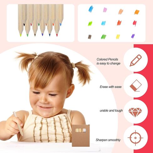 300 Pcs/ 25 Sets Mini Drawing Colored Pencils Bulk 12 Different Color Pencil with Sharpener Eraser 3.5 inch Back to School Short Fat Color Pencils for Kids Classroom School Painting Supplies in Saudi Arabia
