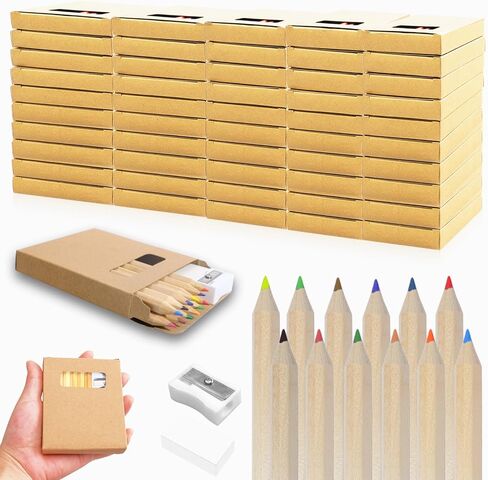 300 Pcs/ 25 Sets Mini Drawing Colored Pencils Bulk 12 Different Color Pencil with Sharpener Eraser 3.5 inch Back to School Short Fat Color Pencils for Kids Classroom School Painting Supplies in Saudi Arabia