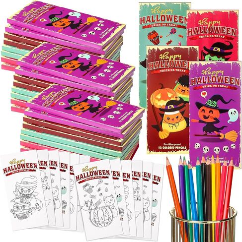 36 Packs Halloween Goodie Bags Stuffers Bulk Coloring Pencils Set 12 Vibrant Color Pencils with Coloring Cards for Halloween Kids Trick or Treat Classrooms Party Favors Gifts Bags in Saudi Arabia