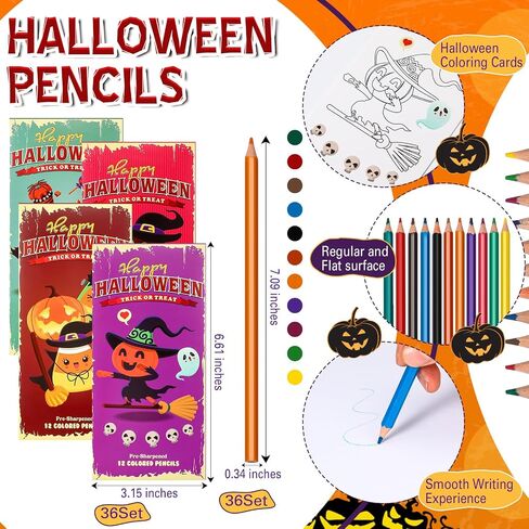 36 Packs Halloween Goodie Bags Stuffers Bulk Coloring Pencils Set 12 Vibrant Color Pencils with Coloring Cards for Halloween Kids Trick or Treat Classrooms Party Favors Gifts Bags in Saudi Arabia