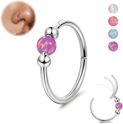 18G الجراحية الصلب أوبال الأنف خواتم الأطواق للنساء متمحور سلس الأنف الأطواق اللولب الغضروف الزنمة هوب خواتم الحاجز الفرس الدائري الأنف ثقب المجوهرات 8 مللي متر/10 مللي متر in Kuwait