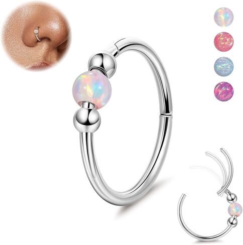 18G الجراحية الصلب أوبال الأنف خواتم الأطواق للنساء متمحور سلس الأنف الأطواق اللولب الغضروف الزنمة هوب خواتم الحاجز الفرس الدائري الأنف ثقب المجوهرات 8 مللي متر/10 مللي متر in Kuwait