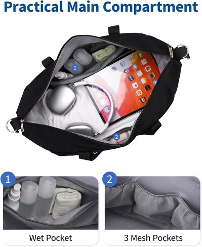 Narwey كاري على الأمتعة 22x14x9 الخطوط الجوية المعتمدة قابلة للطي على حقيبة السفر القماش الخشن قابلة للتعبئة مع جيب مبلل بين عشية وضحاها للنساء والرجال 40L (أسود) in Kuwait