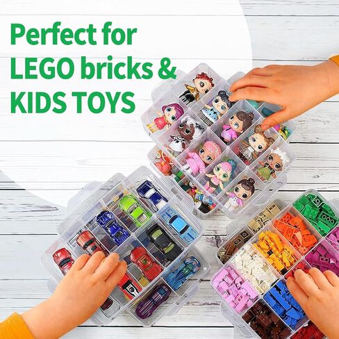 Storage Box for Lego, Stackable Storage Organizer with 30 Compartments for Lego, Storage for Barbie Dolls, for Hot Wheel Toy Bins for kids organizer, Clear Toy Storage Bin in Saudi Arabia