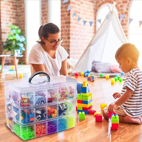 Storage Box for Lego, Stackable Storage Organizer with 30 Compartments for Lego, Storage for Barbie Dolls, for Hot Wheel Toy Bins for kids organizer, Clear Toy Storage Bin in Saudi Arabia