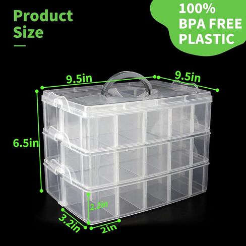 Storage Box for Lego, Stackable Storage Organizer with 30 Compartments for Lego, Storage for Barbie Dolls, for Hot Wheel Toy Bins for kids organizer, Clear Toy Storage Bin in Saudi Arabia