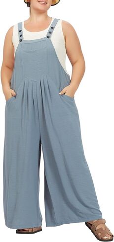 Moon Wood Plus Size Jumpsuit for Women Adjustable Casual Summer Wide Leg Rompers Loose fit Overalls Jumper with Pockets in Saudi Arabia