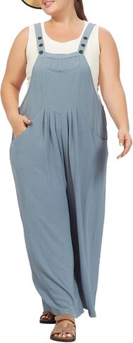 Moon Wood Plus Size Jumpsuit for Women Adjustable Casual Summer Wide Leg Rompers Loose fit Overalls Jumper with Pockets in Saudi Arabia