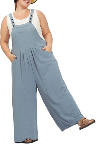 Moon Wood Plus Size Jumpsuit for Women Adjustable Casual Summer Wide Leg Rompers Loose fit Overalls Jumper with Pockets in Saudi Arabia