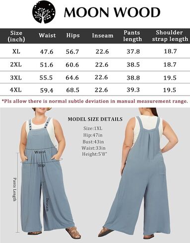 Moon Wood Plus Size Jumpsuit for Women Adjustable Casual Summer Wide Leg Rompers Loose fit Overalls Jumper with Pockets in Saudi Arabia