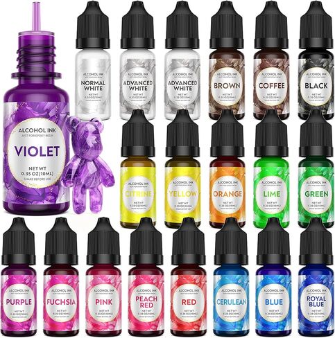 Wayin Metallic Alcohol Ink Set - 6 Color Metallic Alcohol Pigment Resin Dye, Concentrated Extreme Shimmer Alcohol-Based Inks for Epoxy Resin Yupo Tumbler Cups Acrylic Pouring Paint (15ml/.5 fl oz) in Kuwait