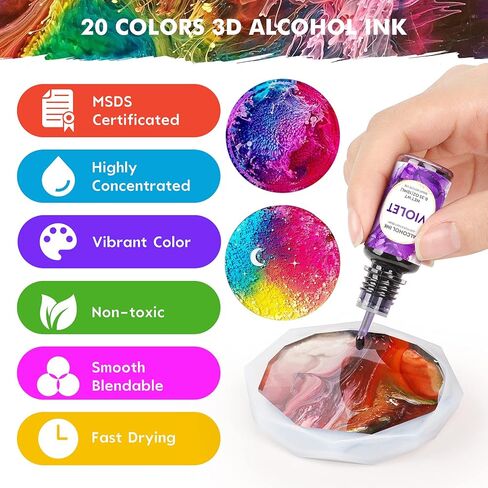 Wayin Metallic Alcohol Ink Set - 6 Color Metallic Alcohol Pigment Resin Dye, Concentrated Extreme Shimmer Alcohol-Based Inks for Epoxy Resin Yupo Tumbler Cups Acrylic Pouring Paint (15ml/.5 fl oz) in Kuwait