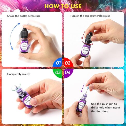 Wayin Metallic Alcohol Ink Set - 6 Color Metallic Alcohol Pigment Resin Dye, Concentrated Extreme Shimmer Alcohol-Based Inks for Epoxy Resin Yupo Tumbler Cups Acrylic Pouring Paint (15ml/.5 fl oz) in Kuwait