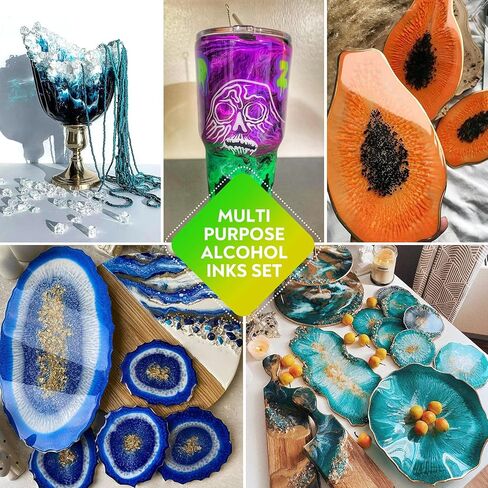 Wayin Metallic Alcohol Ink Set - 6 Color Metallic Alcohol Pigment Resin Dye, Concentrated Extreme Shimmer Alcohol-Based Inks for Epoxy Resin Yupo Tumbler Cups Acrylic Pouring Paint (15ml/.5 fl oz) in Kuwait