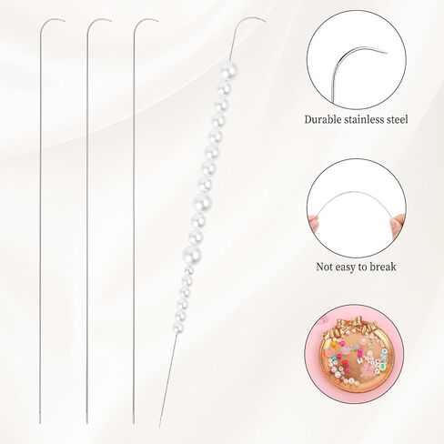 4 PCS Beading Needles for Bead Spinner, 7.5 inches Clip-Style Beading Needles for Jewelry Making (4-Curved/0.4|0.5|0.6|0.7mm) in Saudi Arabia