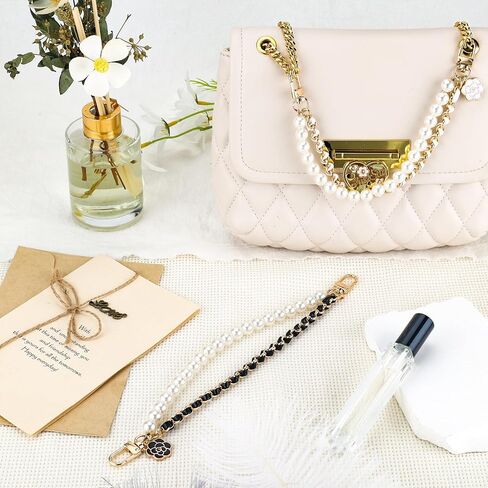 2Pcs Bag Extender Chain Metal Pearl Double Purse Strap Extenders for Handbags Crossbody Bag Gold Purse Extender Chain Purse Strap Replacement Black White Purse Accessories Bag Charms Mobile Phone Case in Saudi Arabia