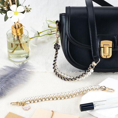 2Pcs Bag Extender Chain Metal Pearl Double Purse Strap Extenders for Handbags Crossbody Bag Gold Purse Extender Chain Purse Strap Replacement Black White Purse Accessories Bag Charms Mobile Phone Case in Saudi Arabia