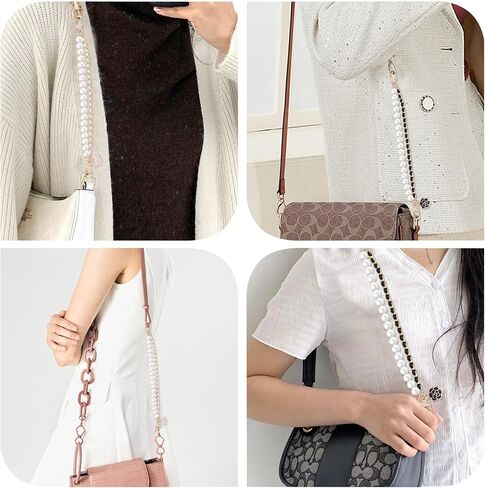 2Pcs Bag Extender Chain Metal Pearl Double Purse Strap Extenders for Handbags Crossbody Bag Gold Purse Extender Chain Purse Strap Replacement Black White Purse Accessories Bag Charms Mobile Phone Case in Saudi Arabia