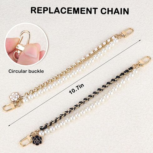 2Pcs Bag Extender Chain Metal Pearl Double Purse Strap Extenders for Handbags Crossbody Bag Gold Purse Extender Chain Purse Strap Replacement Black White Purse Accessories Bag Charms Mobile Phone Case in Saudi Arabia