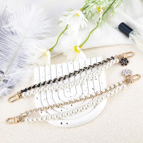 2Pcs Bag Extender Chain Metal Pearl Double Purse Strap Extenders for Handbags Crossbody Bag Gold Purse Extender Chain Purse Strap Replacement Black White Purse Accessories Bag Charms Mobile Phone Case in Saudi Arabia