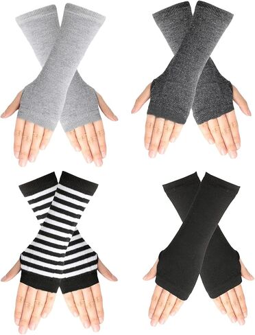 4 Pairs Wrist Fingerless Gloves Short Arm Warmer Thumb Hole Cashmere Mittens for Women Girls in Kuwait