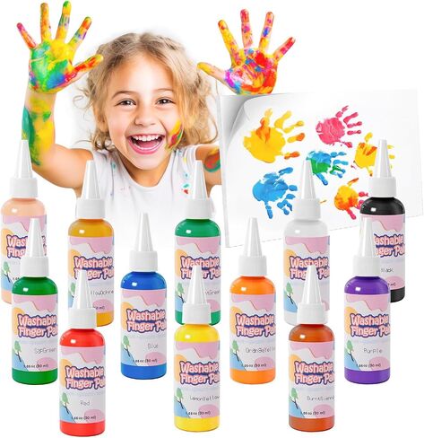 Homcosan Washable Finger Paint 12 Colors Set Large Capacity (2.1fl oz) with Brushes/Paper Non Toxic Finger Paints Art Painting Supplies for Hand Painting DIY Crafts Gifts in Saudi Arabia