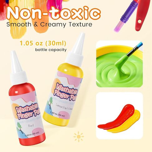 Homcosan Washable Finger Paint 12 Colors Set Large Capacity (2.1fl oz) with Brushes/Paper Non Toxic Finger Paints Art Painting Supplies for Hand Painting DIY Crafts Gifts in Saudi Arabia
