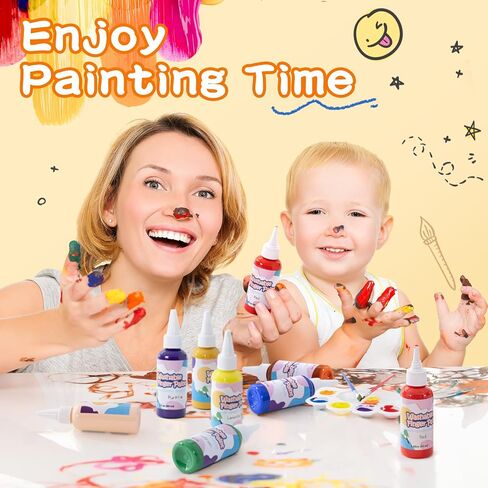 Homcosan Washable Finger Paint 12 Colors Set Large Capacity (2.1fl oz) with Brushes/Paper Non Toxic Finger Paints Art Painting Supplies for Hand Painting DIY Crafts Gifts in Saudi Arabia