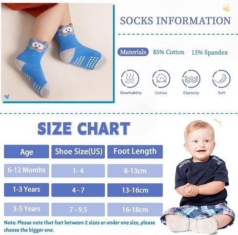 DoSmart 12 Pairs Baby Boys Toddlers Grips Socks Kids Infants Anti Slip Non Skid Funny Cartoon Breathable Cotton Crew Socks in Saudi Arabia
