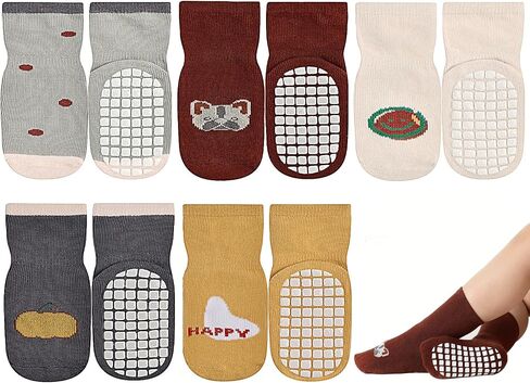 JAKIDAR Toddler Socks Baby Socks Non Slip, Cute Girls Boys Socks with Grips Crew Socks Cotton, 5 Pairs in Saudi Arabia