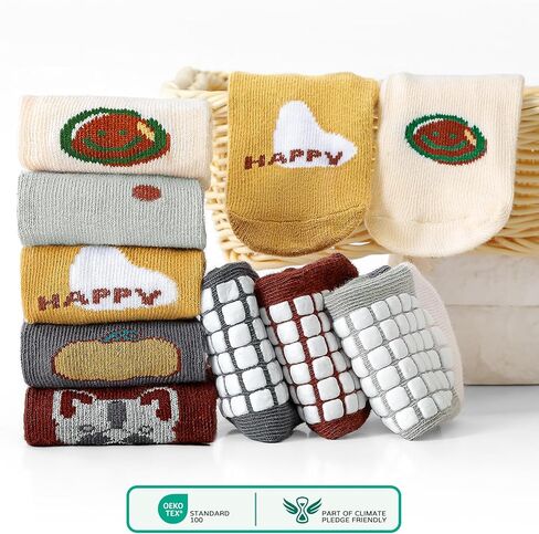 JAKIDAR Toddler Socks Baby Socks Non Slip, Cute Girls Boys Socks with Grips Crew Socks Cotton, 5 Pairs in Saudi Arabia