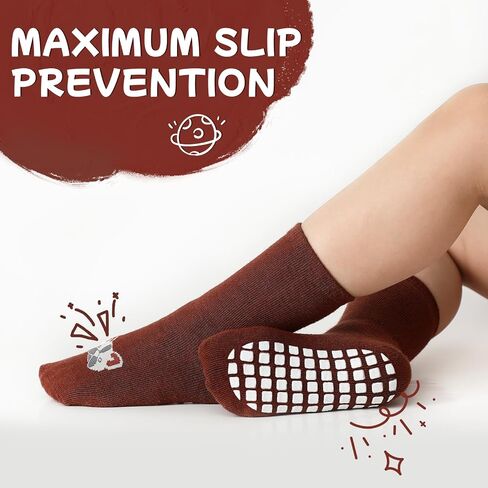 JAKIDAR Toddler Socks Baby Socks Non Slip, Cute Girls Boys Socks with Grips Crew Socks Cotton, 5 Pairs in Saudi Arabia