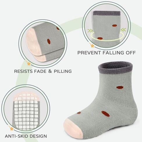 JAKIDAR Toddler Socks Baby Socks Non Slip, Cute Girls Boys Socks with Grips Crew Socks Cotton, 5 Pairs in Saudi Arabia
