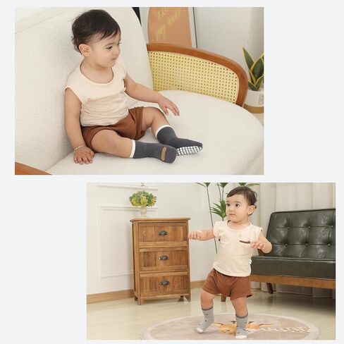 JAKIDAR Toddler Socks Baby Socks Non Slip, Cute Girls Boys Socks with Grips Crew Socks Cotton, 5 Pairs in Saudi Arabia