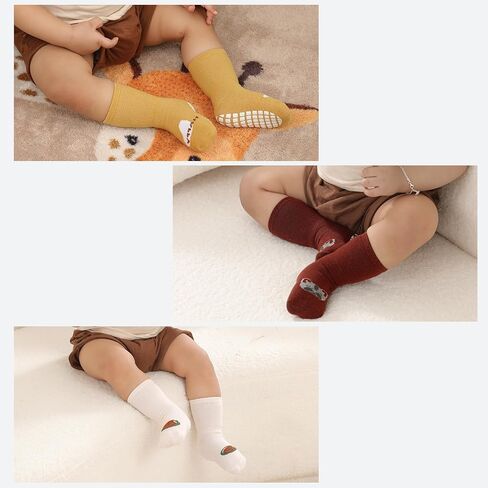 JAKIDAR Toddler Socks Baby Socks Non Slip, Cute Girls Boys Socks with Grips Crew Socks Cotton, 5 Pairs in Saudi Arabia