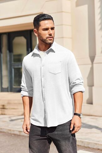 COOFANDY Men's Long Sleeve Button Down Shirt Casual Lightweight Jacket Shirt with Pockets in Saudi Arabia