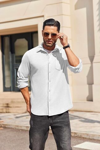 COOFANDY Men's Long Sleeve Button Down Shirt Casual Lightweight Jacket Shirt with Pockets in Saudi Arabia